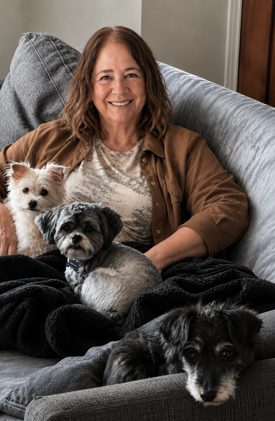 Debbie Cairo with her three dogs